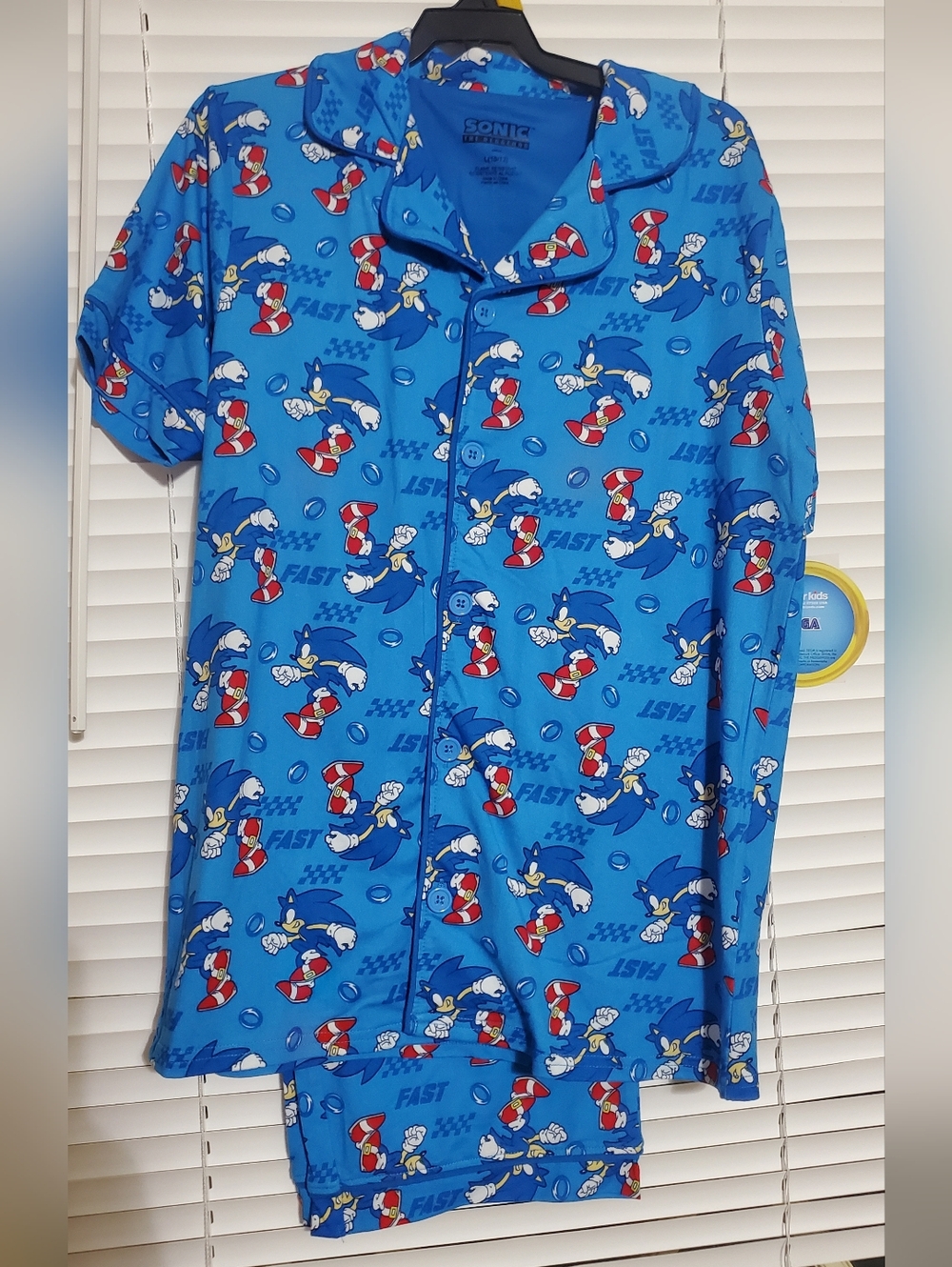NWT, Sonic the Hedgehog Blue Button-Up Kids Pajama Set, Short Sleeves/Pants